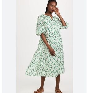 Anthropologie Green and White Midi Dress